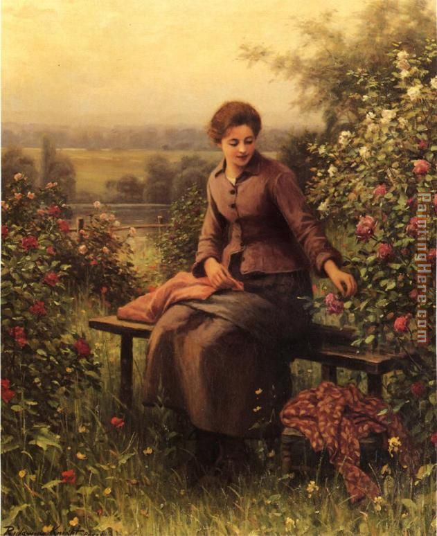 Seated Girl with Flowers painting - Daniel Ridgway Knight Seated Girl with Flowers art painting Seated Girl with Flowers painting - Daniel Ridgway Knight Seated Girl with Flowers art painting